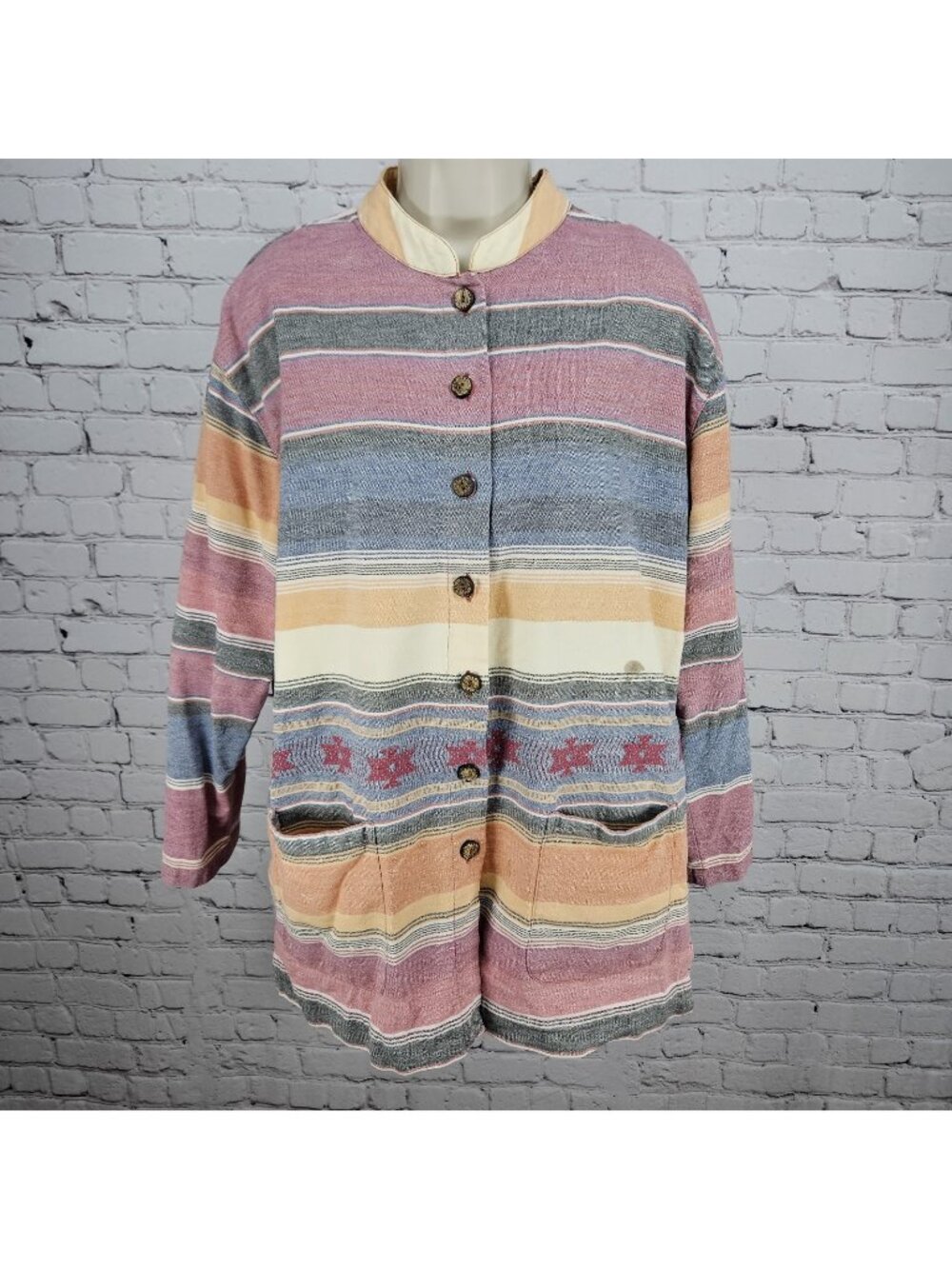 Chico's Design Multicolor Striped Cotton Southwestern Shacket Jacket 2 US 12
